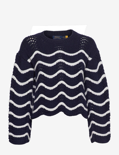 Scalloped-Stripe Merino Wool Sweater - jumpers - hunter navy/cream