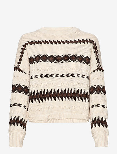 Geometric-Motif Cropped Sweater - jumpers - cream multi
