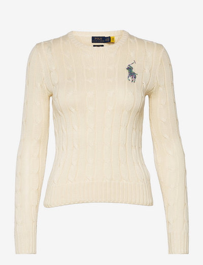 Beaded Big Pony Cable-Knit Sweater - swetry - cream multi