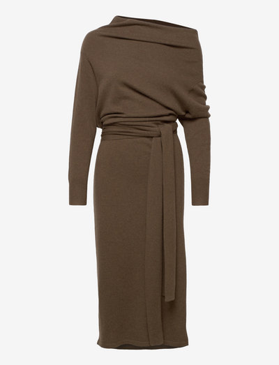 Self-Tie Cashmere Midi Dress - knitted dresses - new loden heather