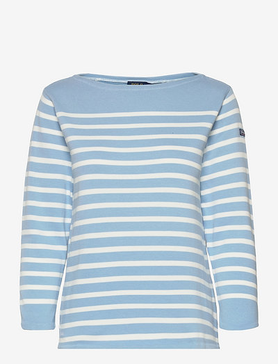 Striped Boatneck Cotton Jersey Tee - pitkähihaiset t-paidat - carolina blue/dec