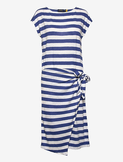 Striped Wrap-Detail Jersey Dress - sommerkjoler - liberty/white str