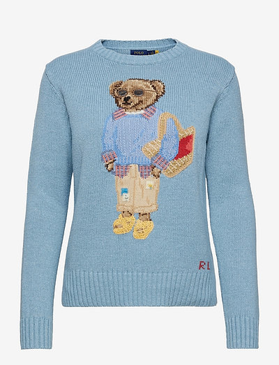 Summer Cable Polo Bear Sweater - džemperi - chambray multi