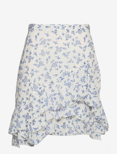 Ruffled Floral Cotton Skirt - korta kjolar - 1189 blue scarf f