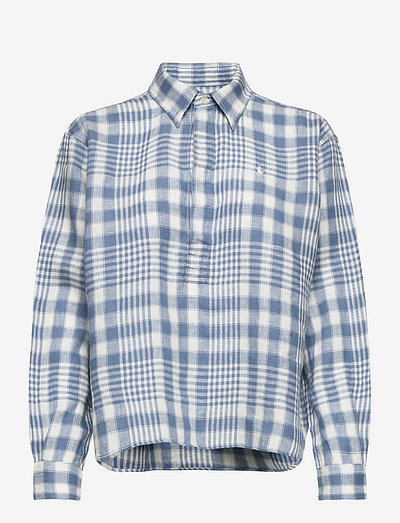 Striped Linen Pullover Shirt - krekli ar garām piedurknēm - 1208 lt blue/ whi