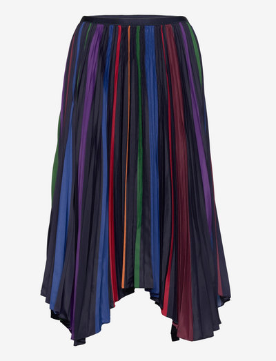 Striped Pleated Crepe Handkerchief Skirt - midi skirts - 1300 navy stripe