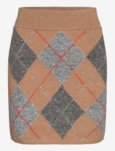 Argyle Wool-Cashmere Sweater Skirt - korte rokken - collection camel