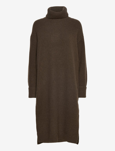WOOL BLEND-LSL-PLO - knitted dresses - olive