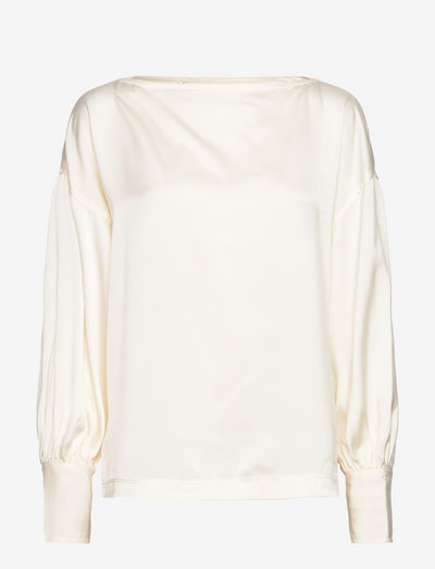 Satin Blouson-Sleeve Top - bluzki z długimi rękawami - guide cream