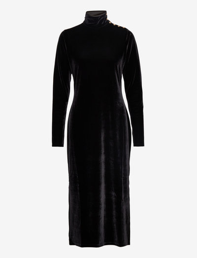 Stretch Velvet Turtleneck Midi Dress - sukienki koktajlowe - polo black