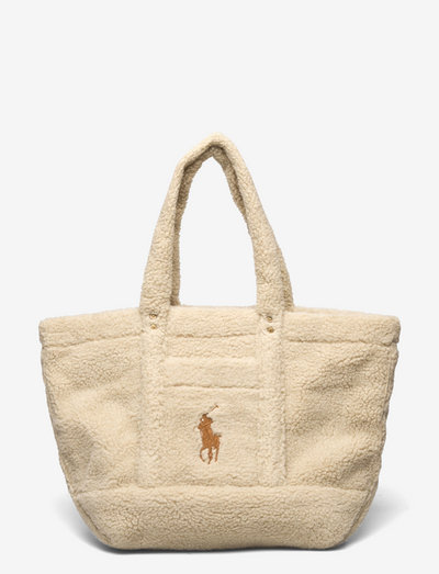 Big Pony Fleece Tote Bag - tote bags - off-white/cuoio