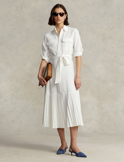 Polo Ralph Lauren Pleated-hem Satin Midi Shirtdress - Midi dresses -  