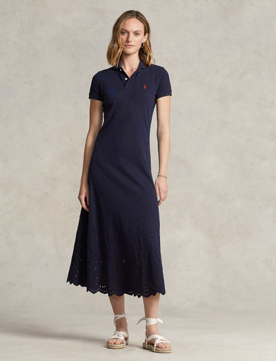 Polo Ralph Lauren Eyelet Stretch Mesh Polo Midi Dress - Dresses 