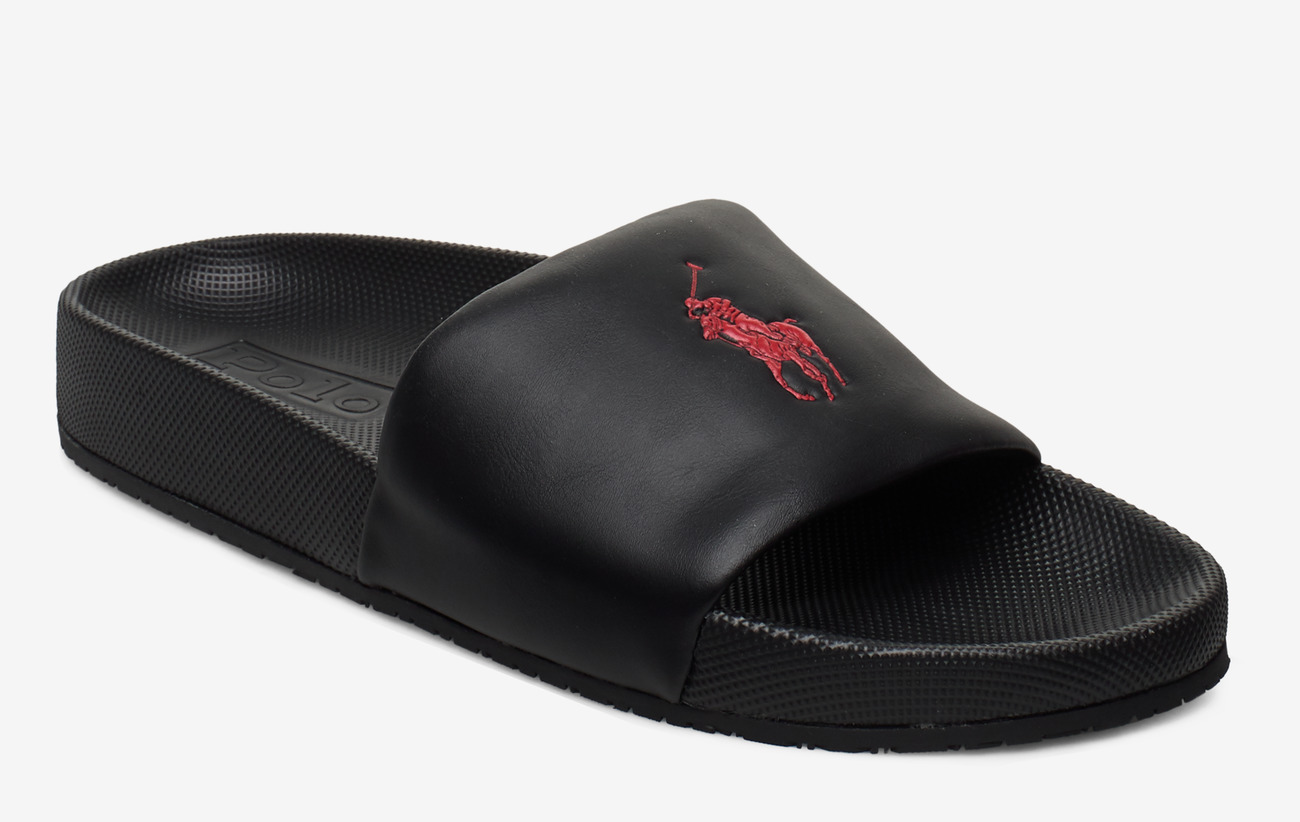 polo ralph lauren men's cayson slide sandals black red