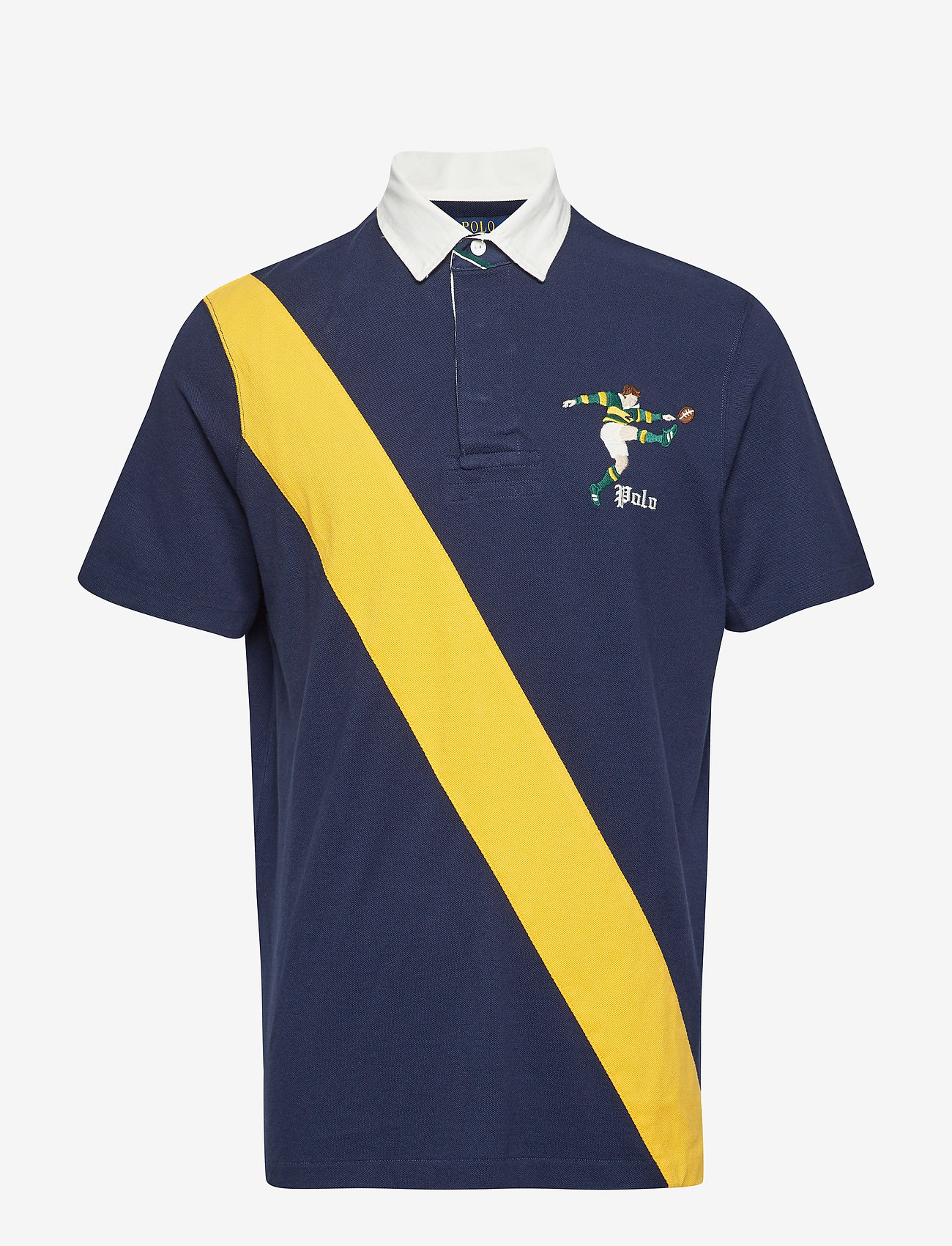 navy blue polo shirt with yellow horse