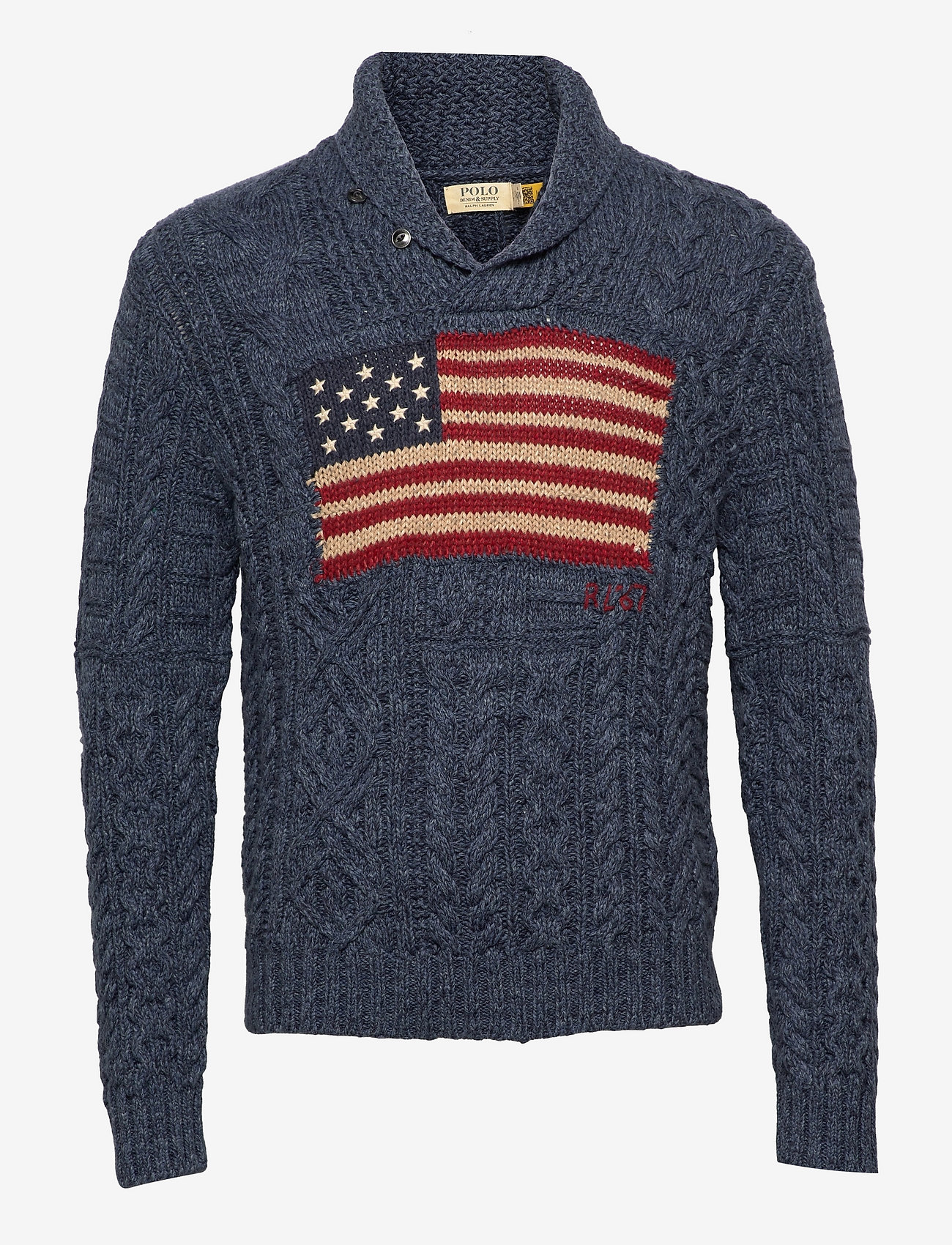 Polo Ralph Aran-knit Flag Sweater - V-hals | Boozt.com