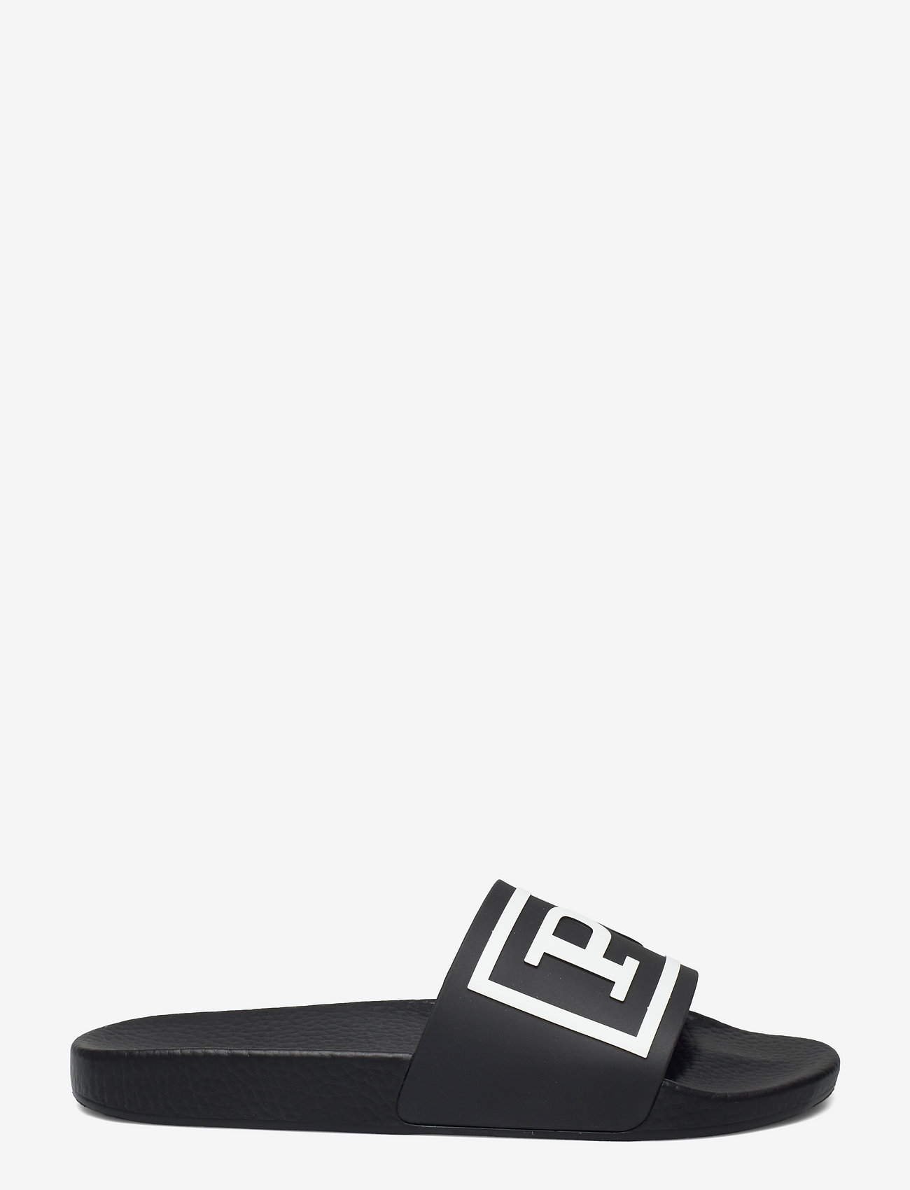 black and white polo slides