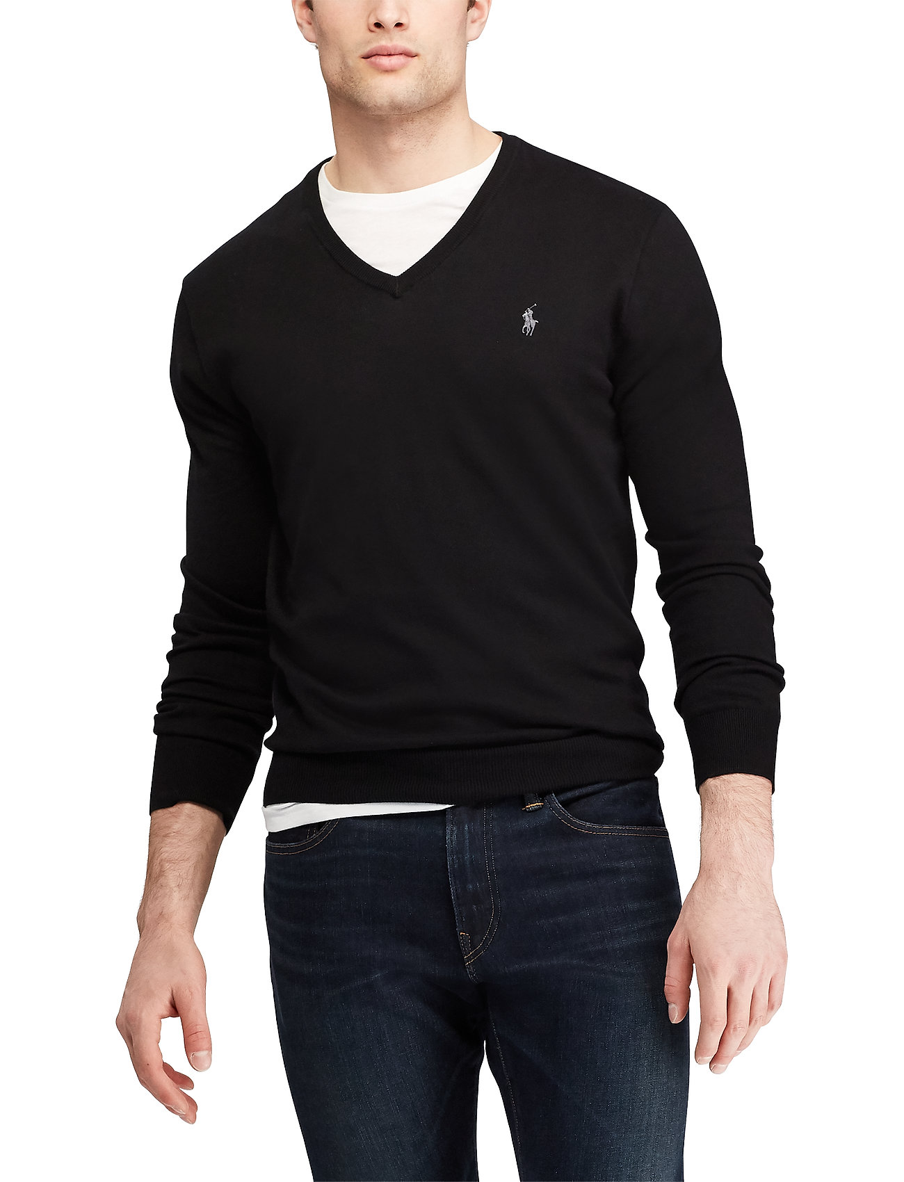 Polo Ralph Lauren Slim Fit Cotton V-neck Sweater (Polo Black/Sort ...