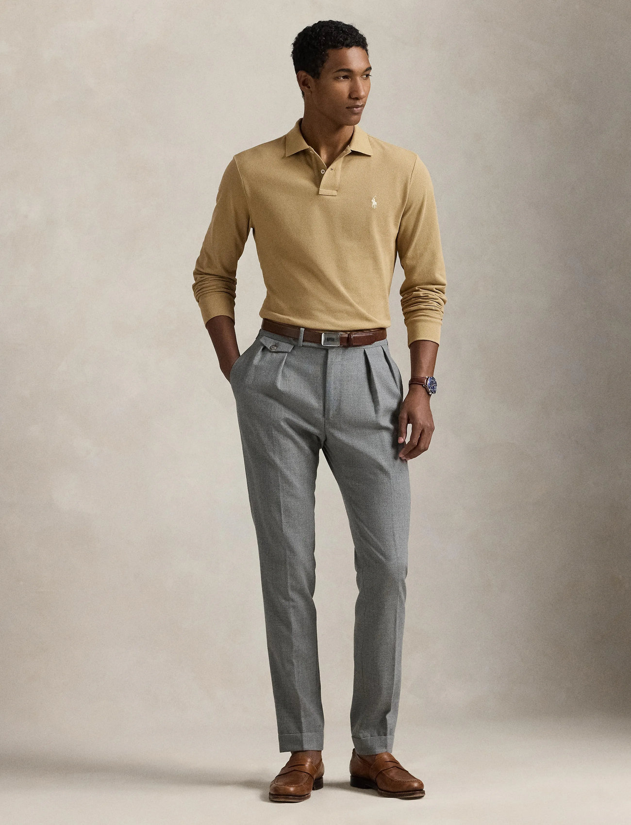 Polo Ralph Lauren Custom Slim Fit Mesh Polo Shirt, XXL, Beige, Poloer > Langærmede, Herre
