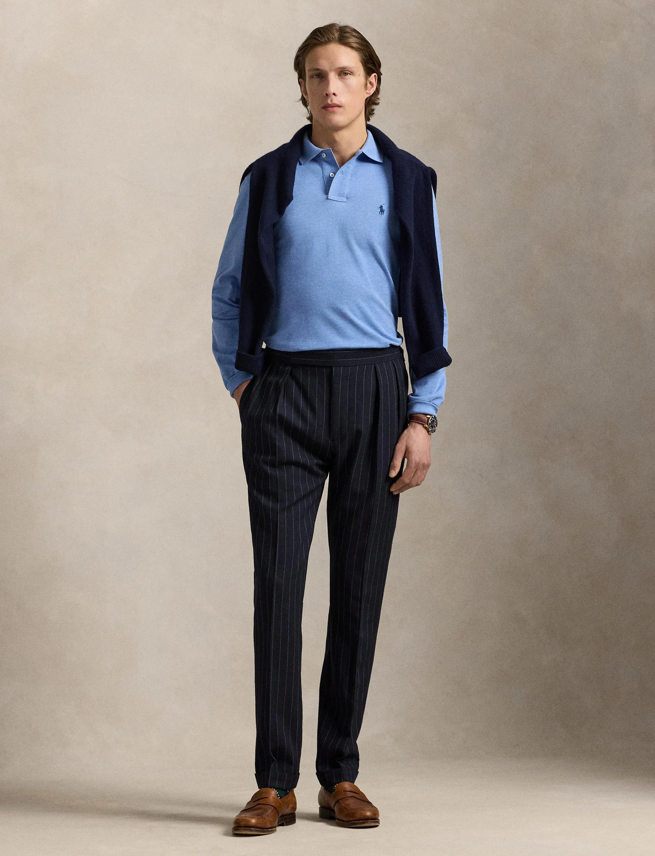Polo Ralph Lauren Custom Slim Fit Mesh Polo Shirt, XS, Blue, Poloer > Langærmede, Herre