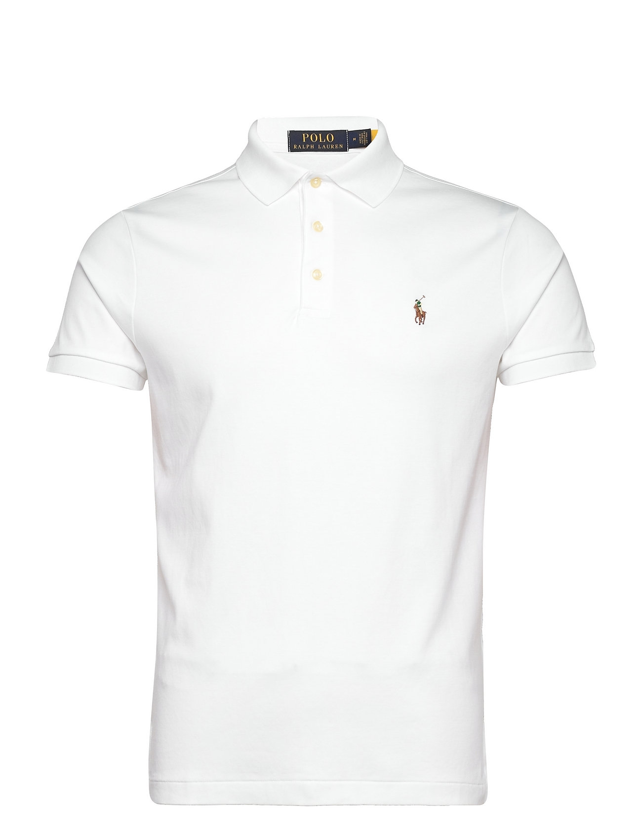 white polo shirt with brown horse