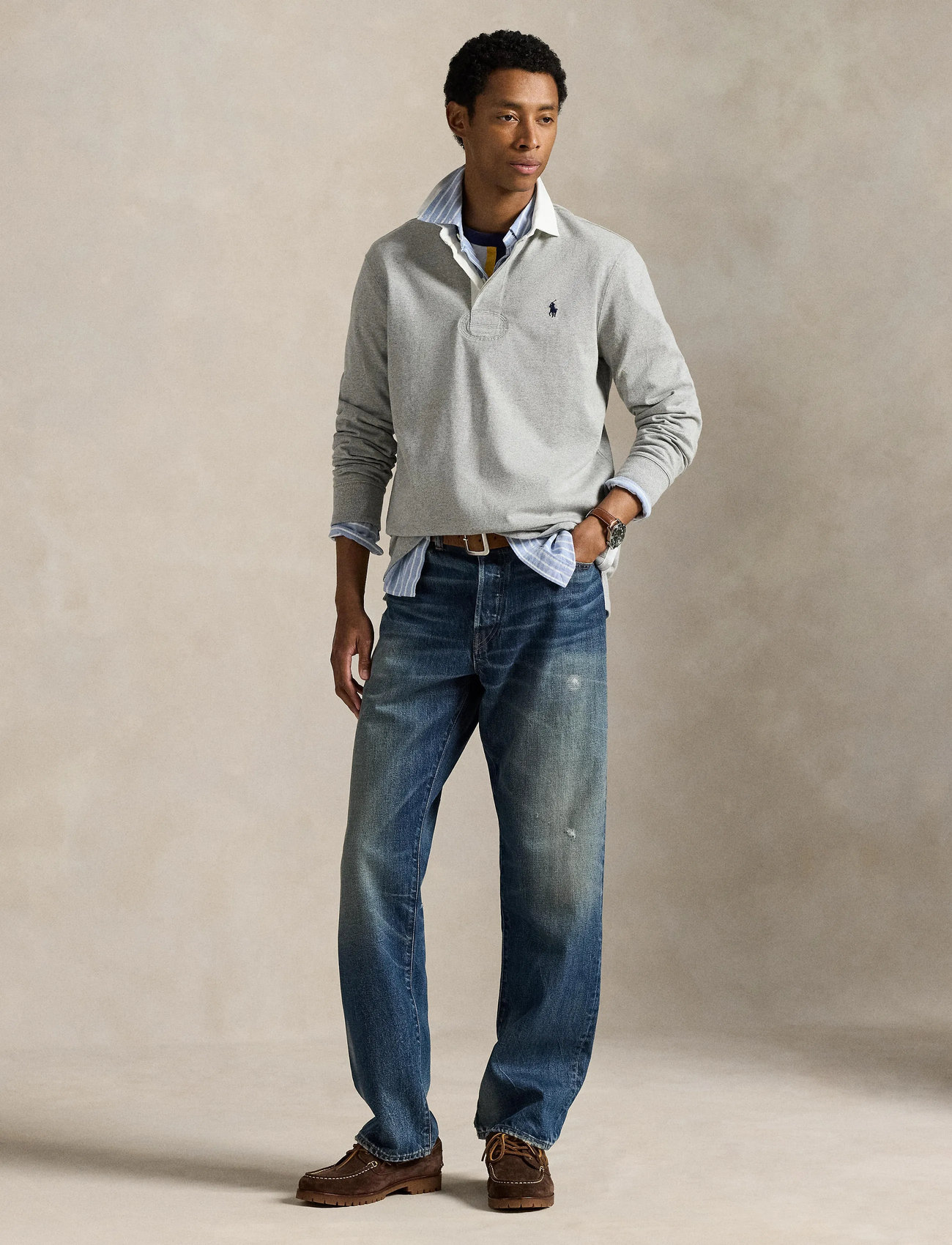 Polo Ralph Lauren The Iconic Rugby Shirt, XS, Grey, Poloer > Langærmede, Herre