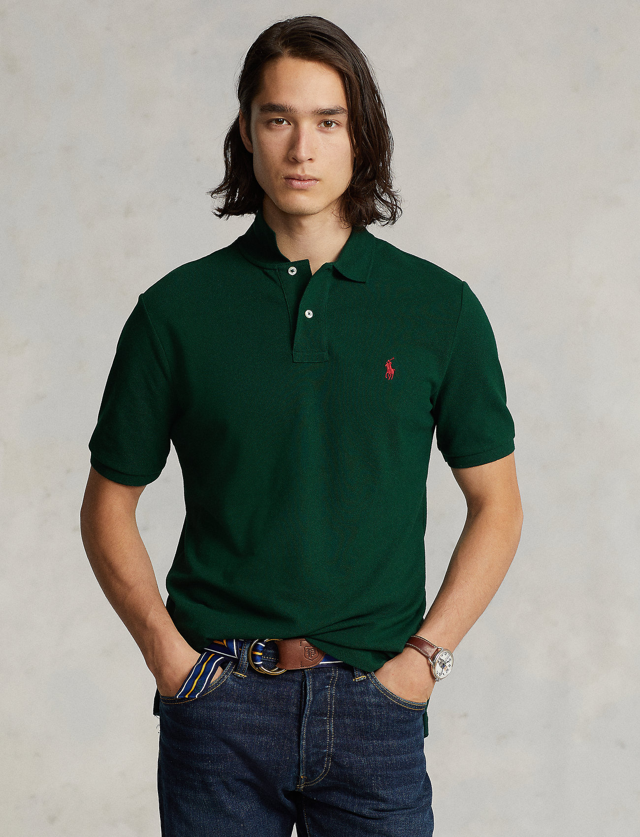 Polo Ralph Lauren Slim Fit Mesh Polo Shirt, L, Green, Poloer > Kortærmede, Herre