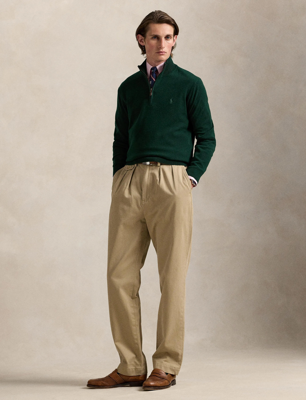 Polo Ralph Lauren Wool Quarter-Zip Sweater, XS, Green, Strik > Trøjer Med Halv Lynlås, Herre