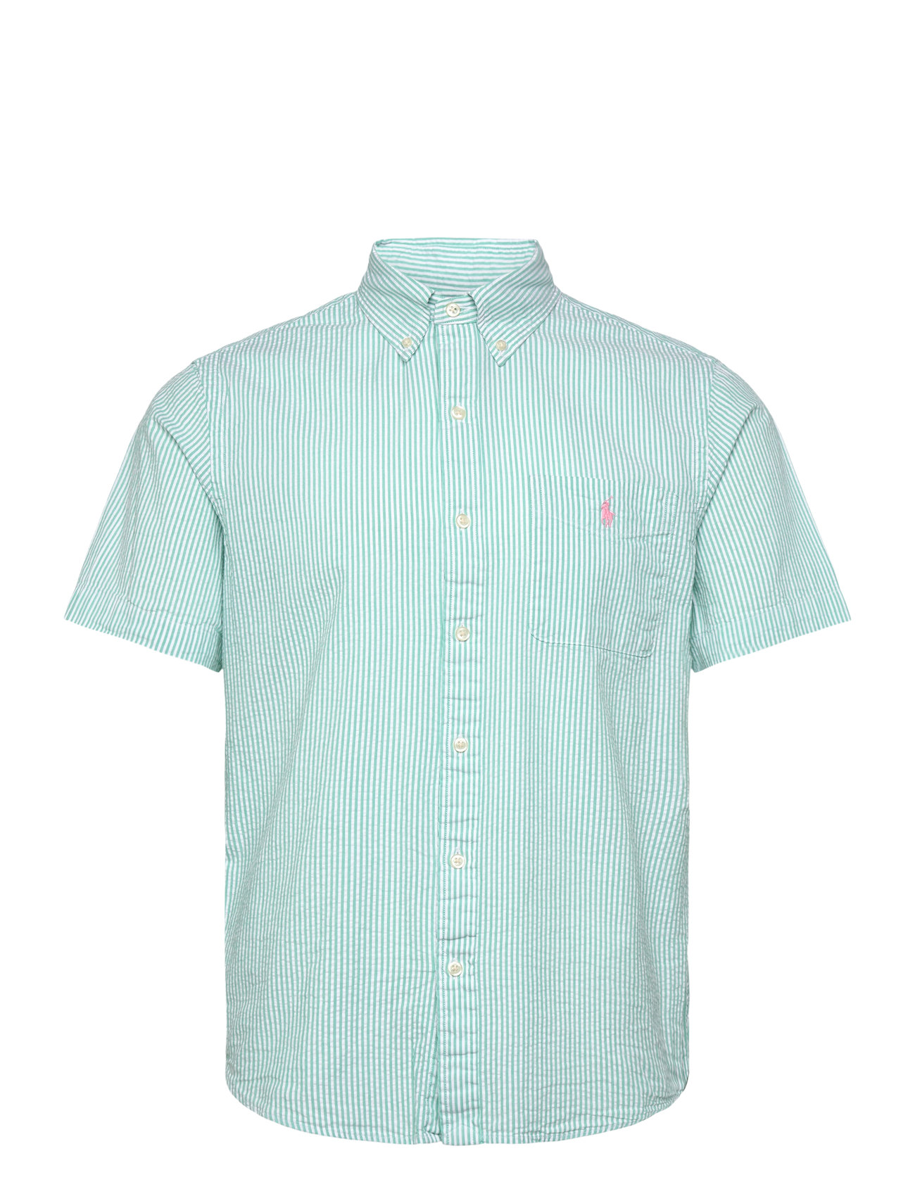 Polo Ralph Lauren Custom Fit Seersucker Shirt, M, Green, Skjorter > Kortærmede Shirts, Herre