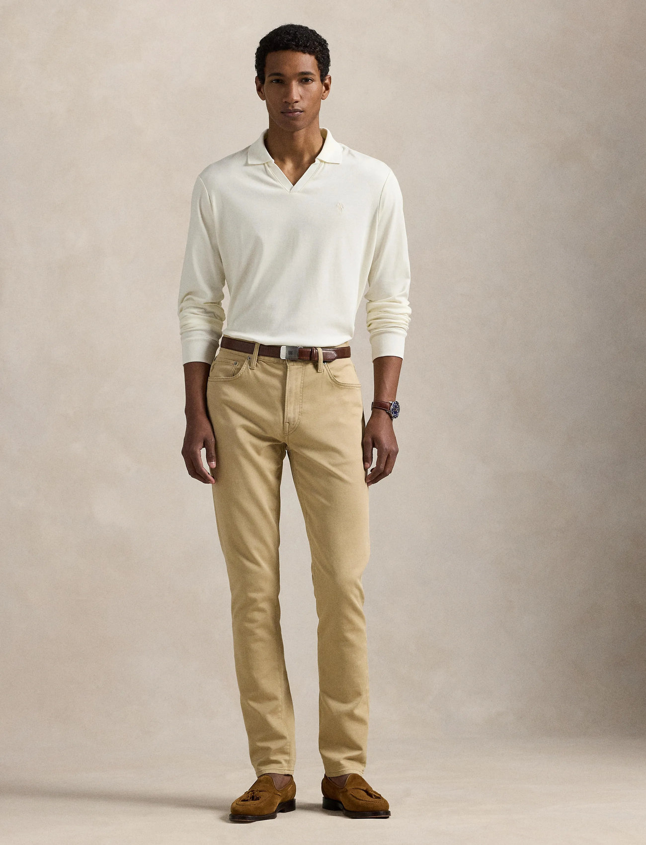 Polo Ralph Lauren Custom Slim Soft Cotton Polo Shirt, XS, Cream, Strik > Langærmede Strikkede Poloer, Herre