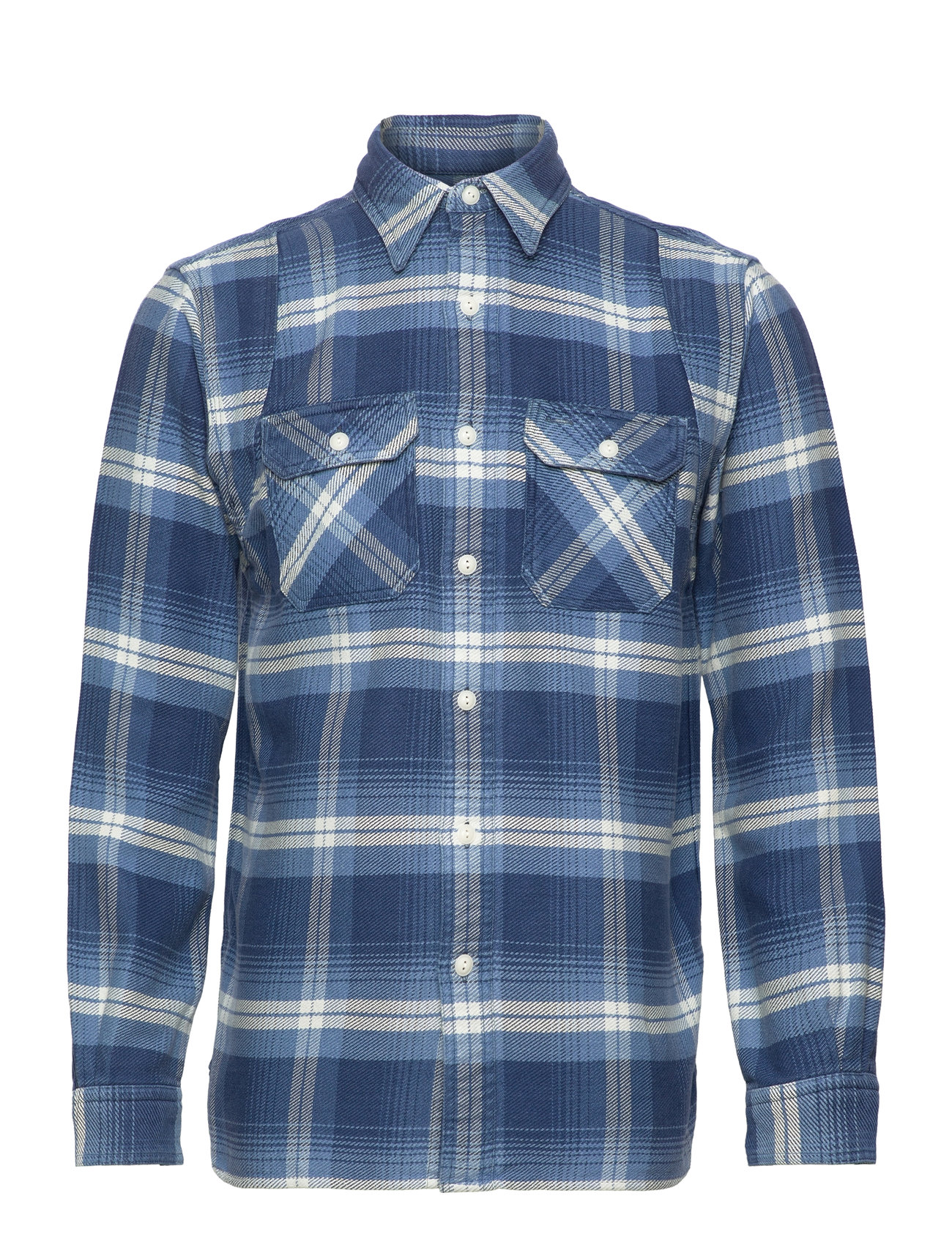 Classic Fit Plaid Flannel Workshirt Tops Shirts Casual Blue Polo Ralph Lauren