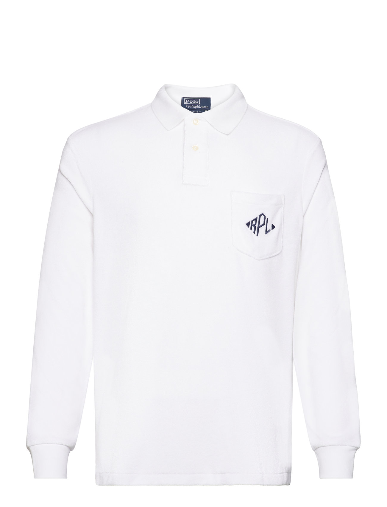 Classic Fit Monogram Terry Polo Shirt Tops Polos Long-sleeved White Polo Ralph Lauren