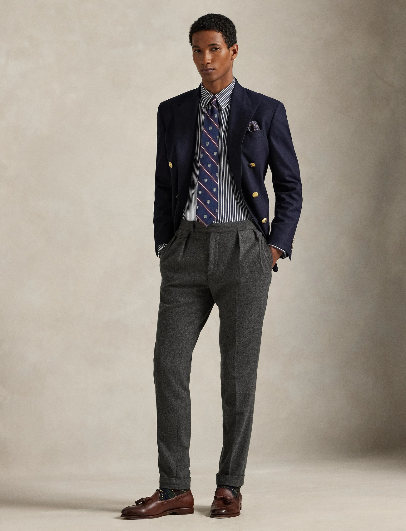 Polo Ralph Lauren Custom Fit Striped Stretch Poplin Shirt, M, Navy, Skjorter > Afslappet, Herre