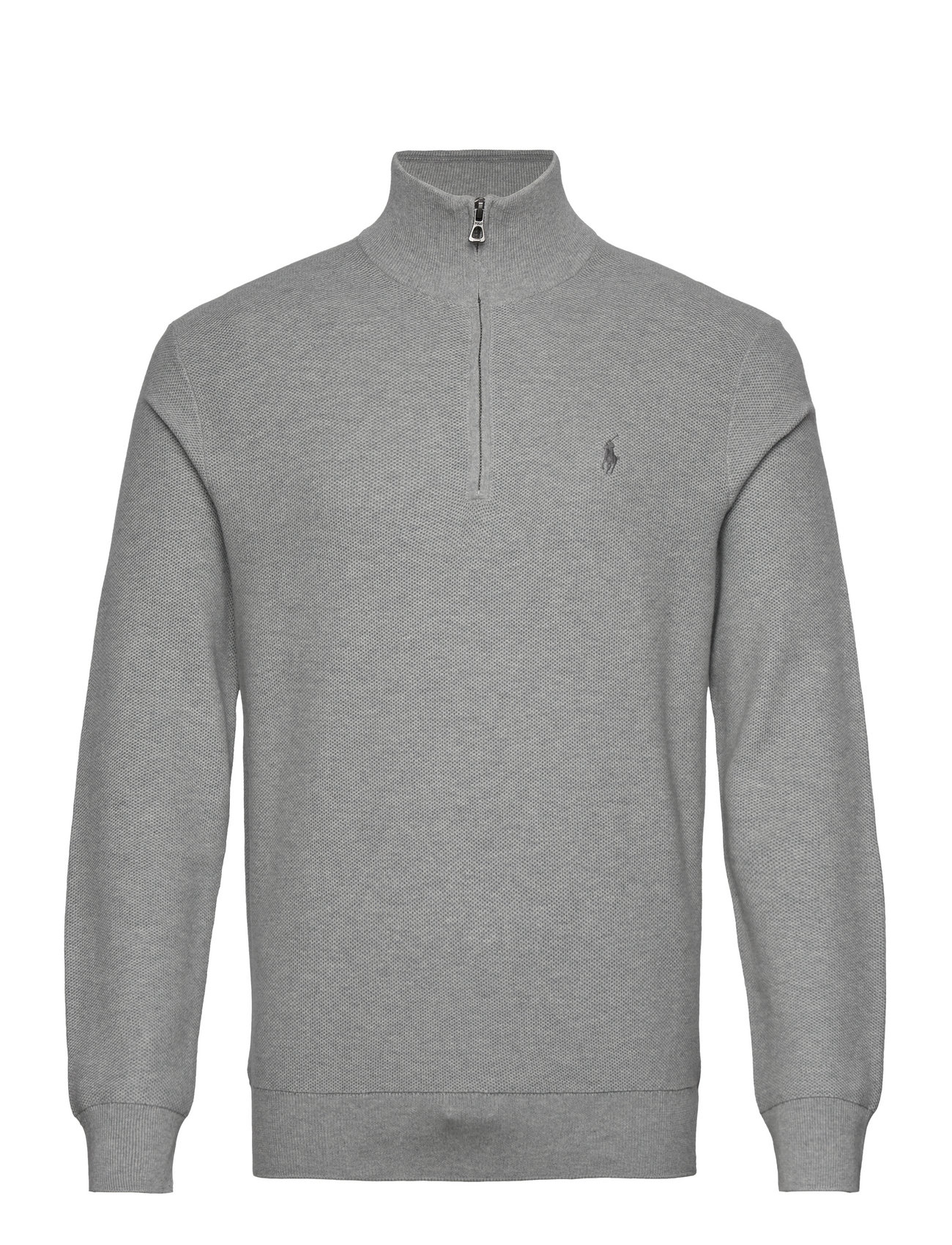 Mesh-Knit Cotton Quarter-Zip Sweater Tops Knitwear Half Zip Jumpers Grey Polo Ralph Lauren