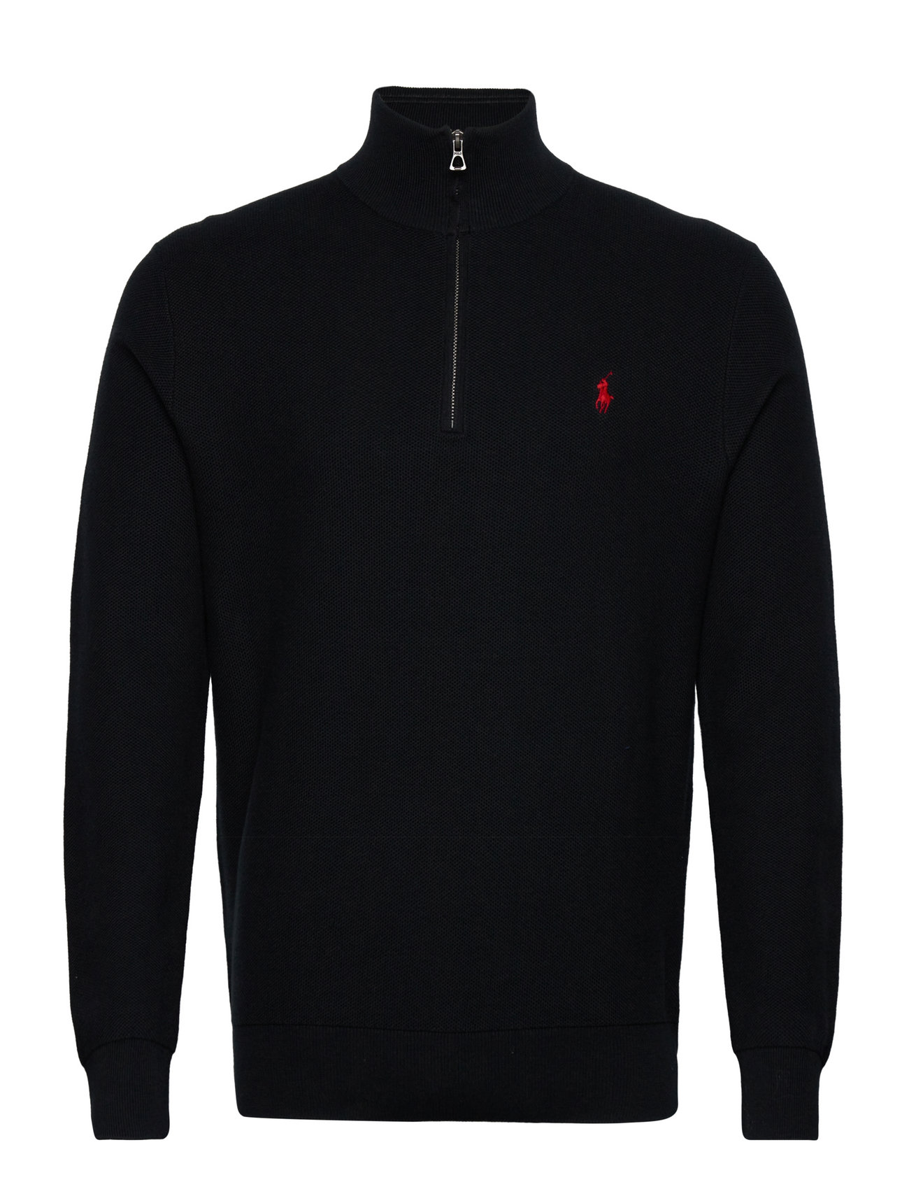 Mesh-Knit Cotton Quarter-Zip Sweater Tops Knitwear Half Zip Jumpers Black Polo Ralph Lauren