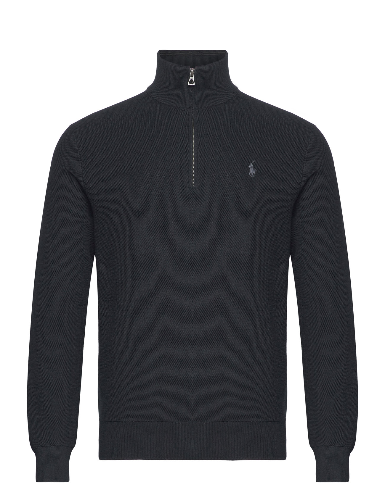 Mesh-Knit Cotton Quarter-Zip Sweater Tops Knitwear Half Zip Jumpers Black Polo Ralph Lauren