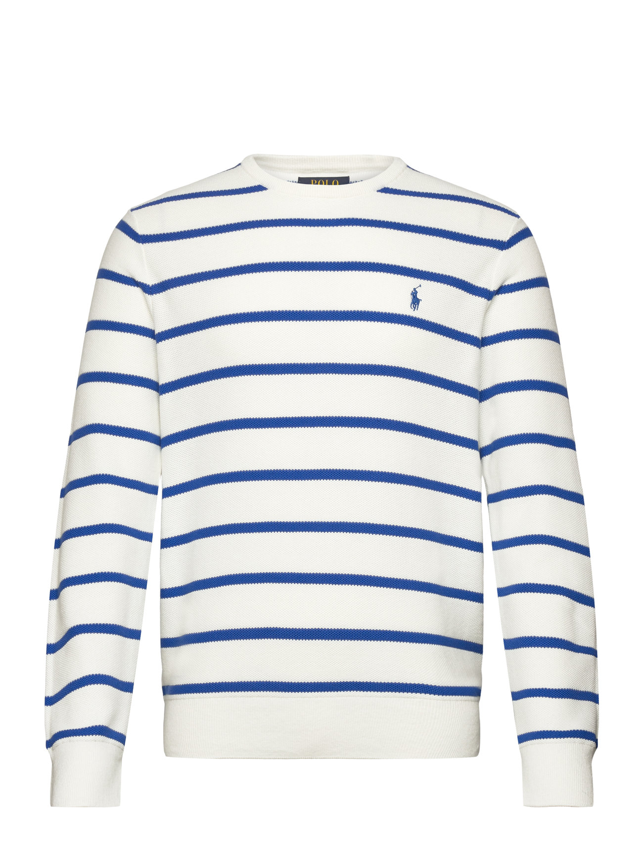 Striped Mesh-Knit Cotton Sweater Tops Knitwear Round Necks White Polo Ralph Lauren