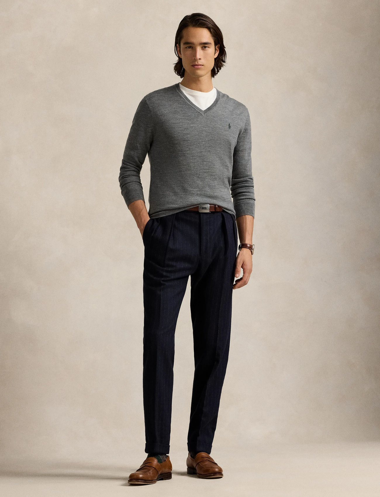 Polo Ralph Lauren Slim Fit Washable Wool V-Neck Sweater, L, Knitwear, Grau - V-necks, Männerswear