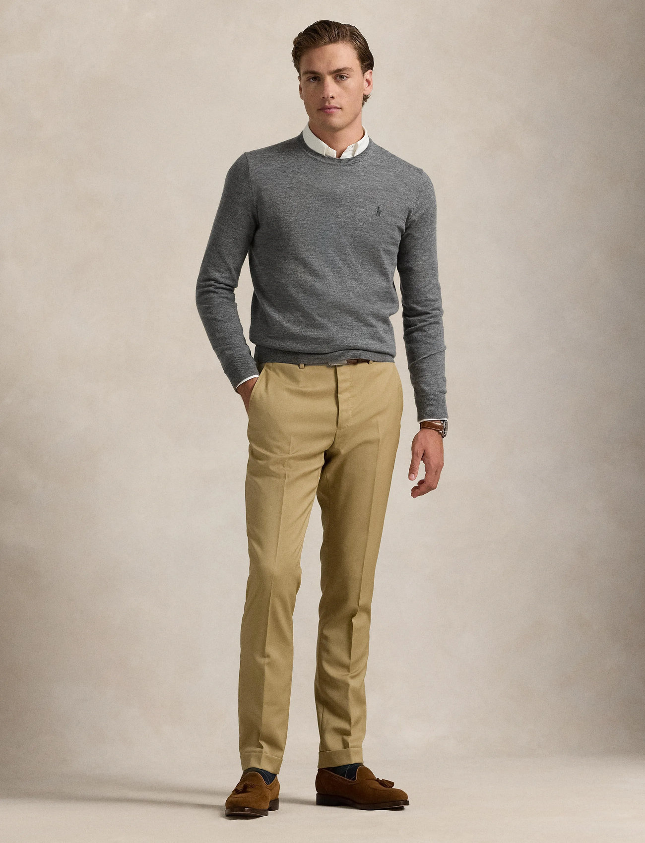 Polo Ralph Lauren Slim Fit Washable Wool Crewneck Sweater, S, Grey, Strik > Runde Halse, Herre
