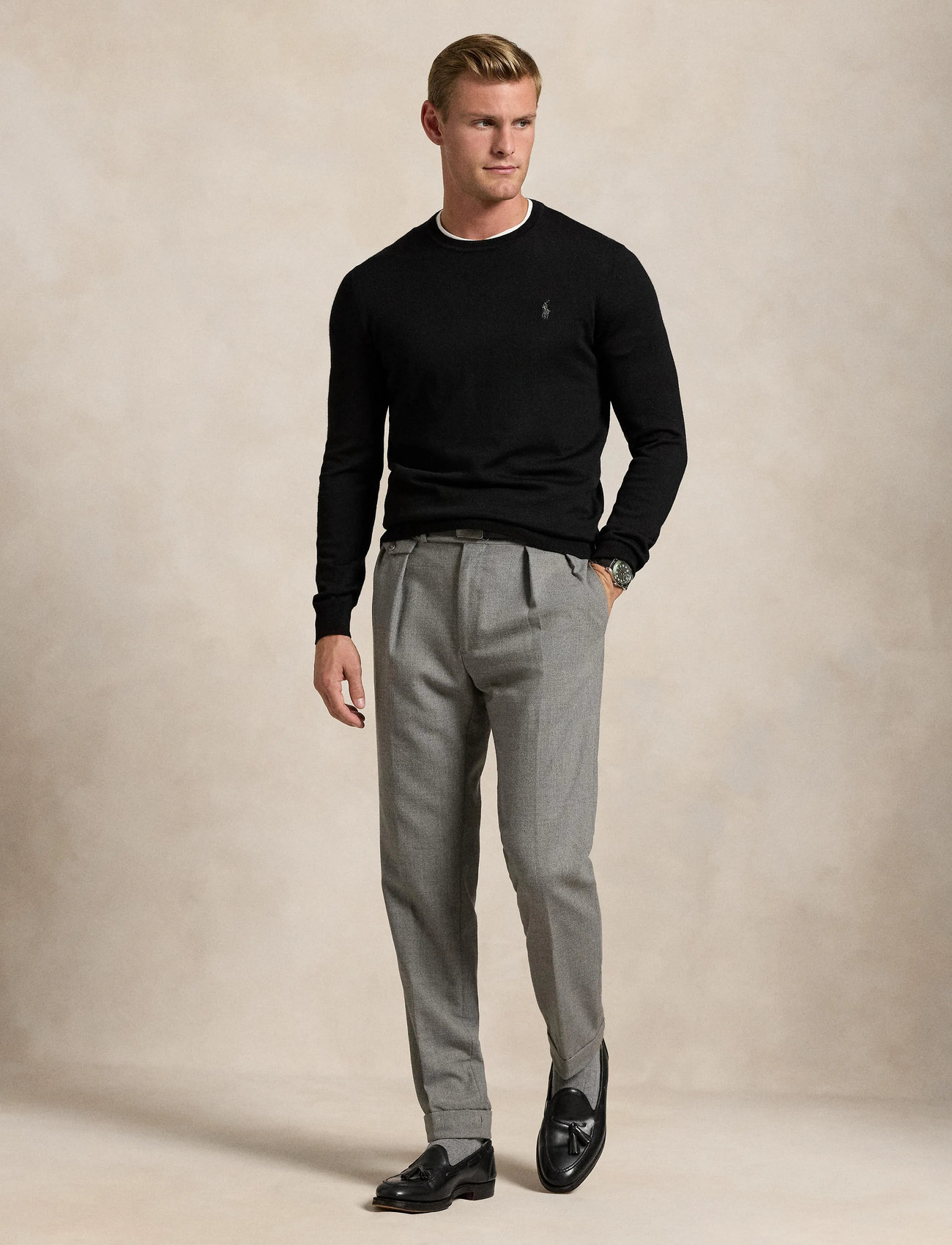Polo Ralph Lauren Slim Fit Washable Wool Crewneck Sweater, XS, Black, Strik > Runde Halse, Herre