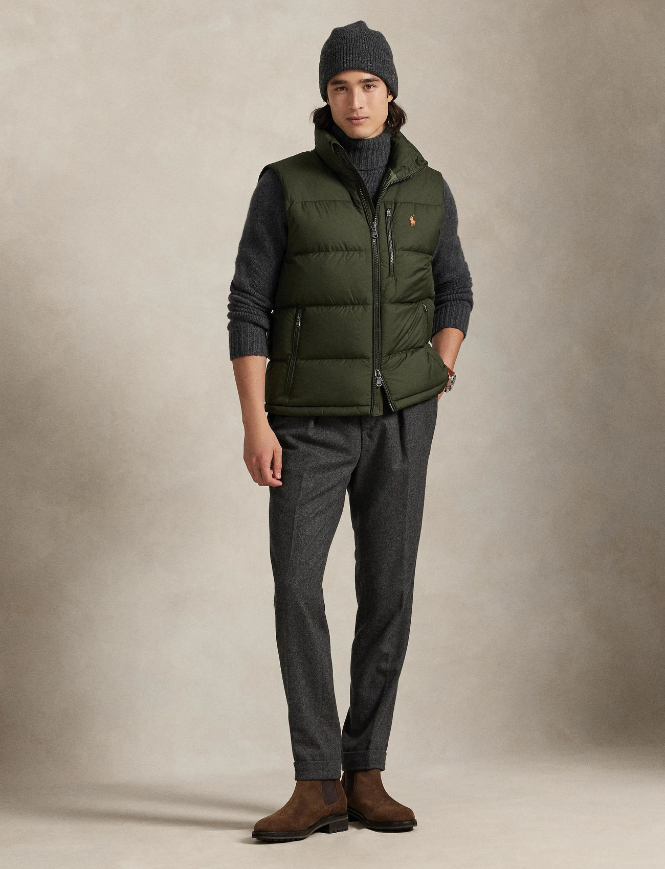 Polo Ralph Lauren The Gorham Down Vest, S, Khaki green, Designere > Veste, Herre