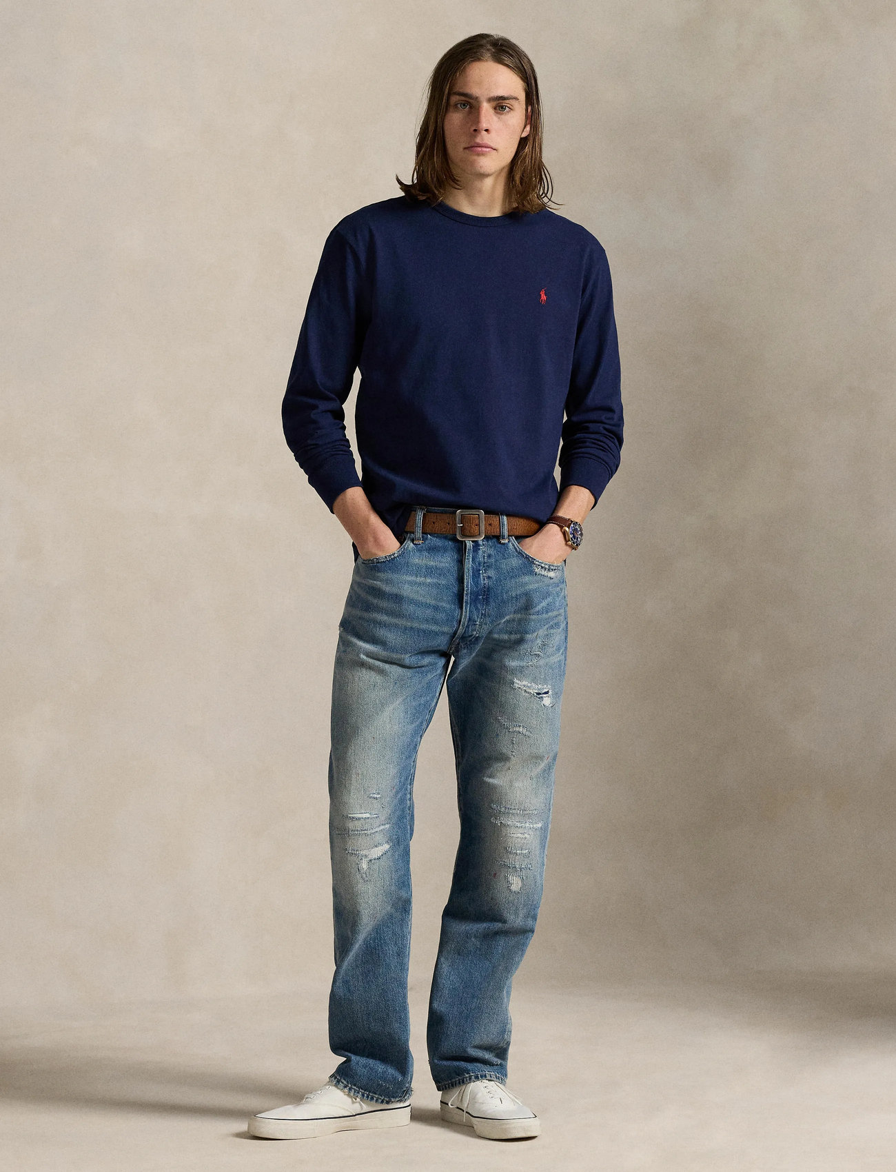 Polo Ralph Lauren Classic Fit Jersey Long-Sleeve T-Shirt, XL, Navy, T-Shirts > Langærmede, Herre