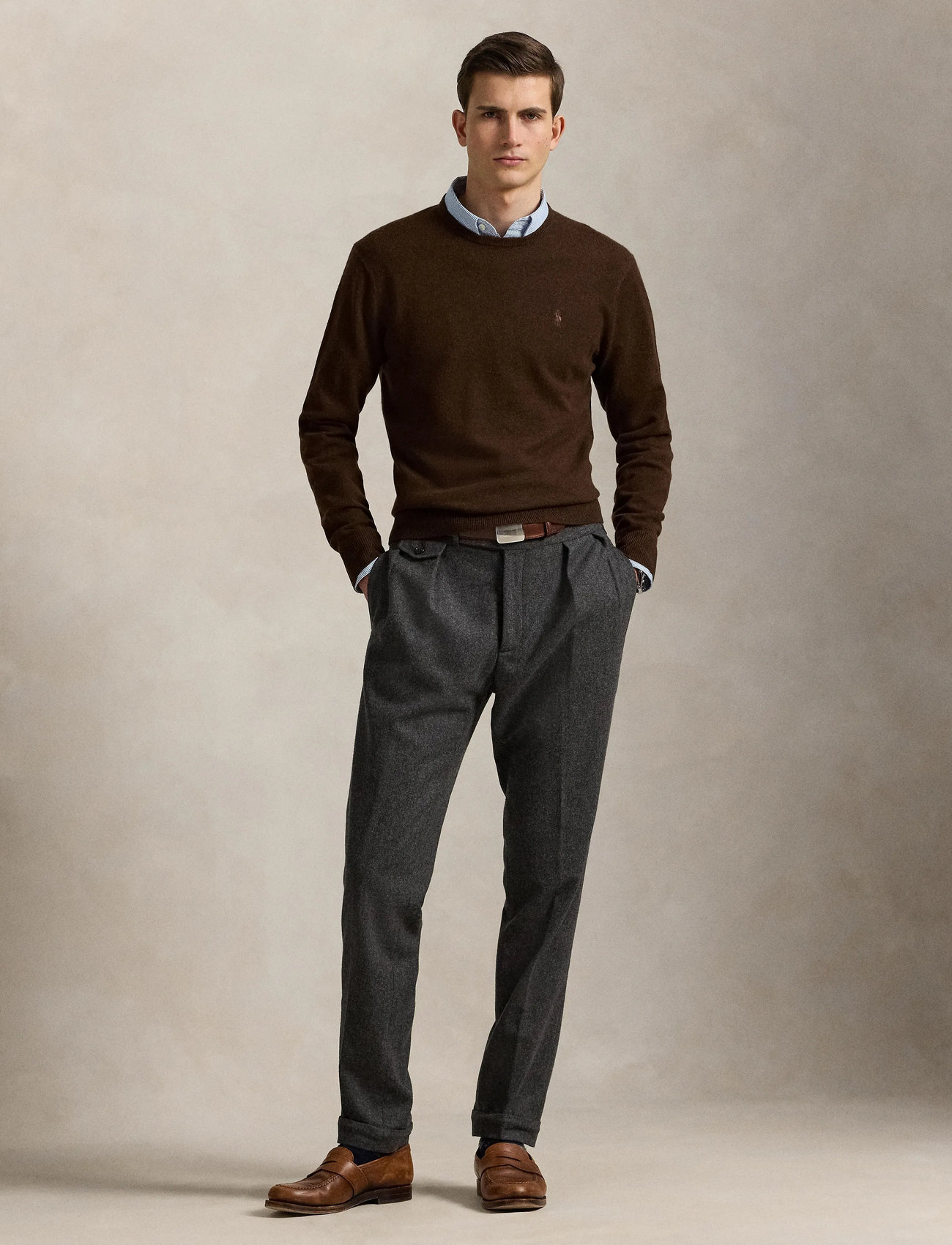 Polo Ralph Lauren Wool Crewneck Sweater, XS, Brown, Strik > Runde Halse, Herre