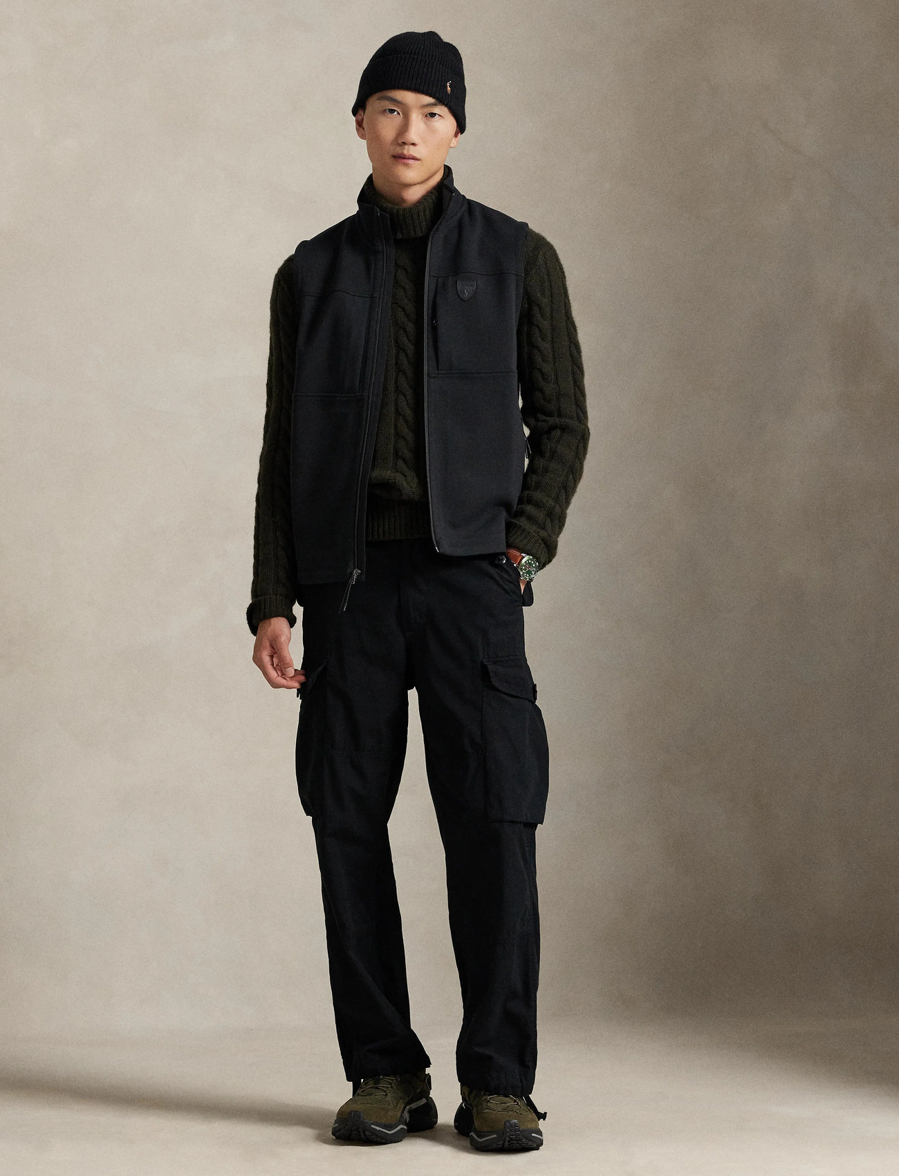 Polo Ralph Lauren Double-Knit Mockneck Vest, XL, Black, Designere > Veste, Herre
