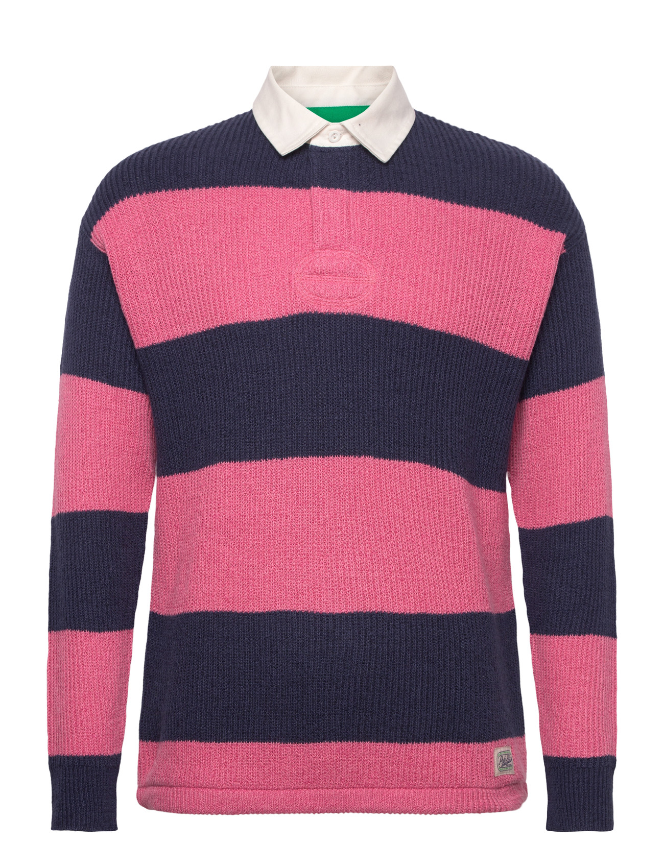 Polo Ralph Lauren Striped Linen-Cotton Rugby Sweater, L, Pink, Strik > Langærmede Strikkede Poloer, Herre