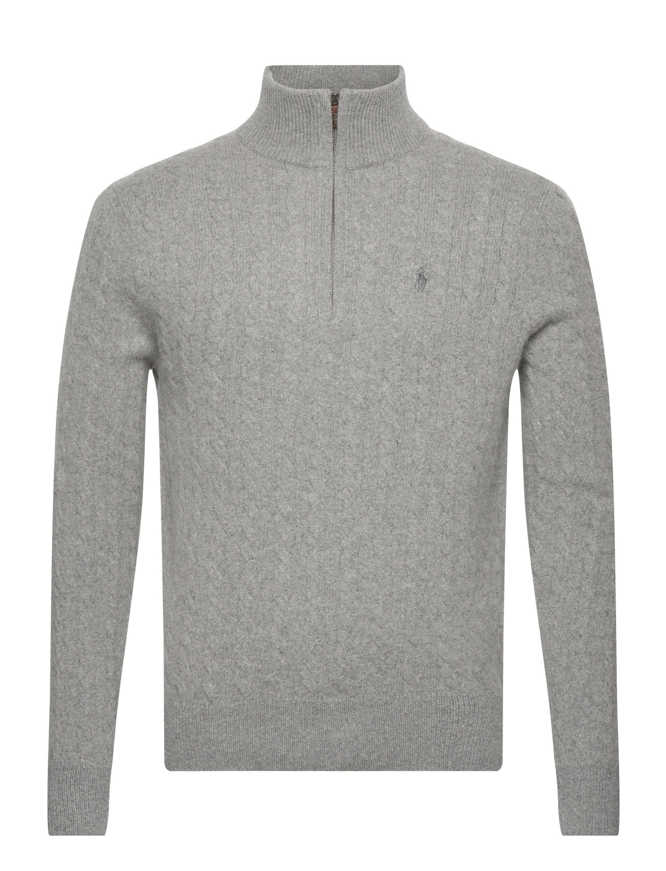 Cable-Knit Wool-Cotton Sweater Tops Knitwear Half Zip Jumpers Grey Polo Ralph Lauren