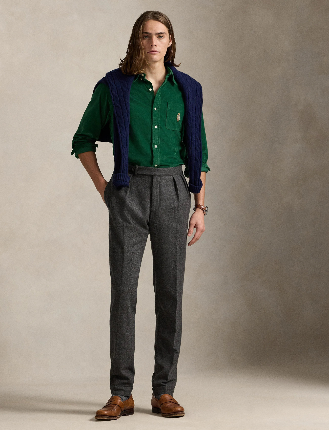 Polo Ralph Lauren Custom Fit Polo Bear Corduroy Shirt, S, Green, Shirts > Corduroy Shirts, Herre
