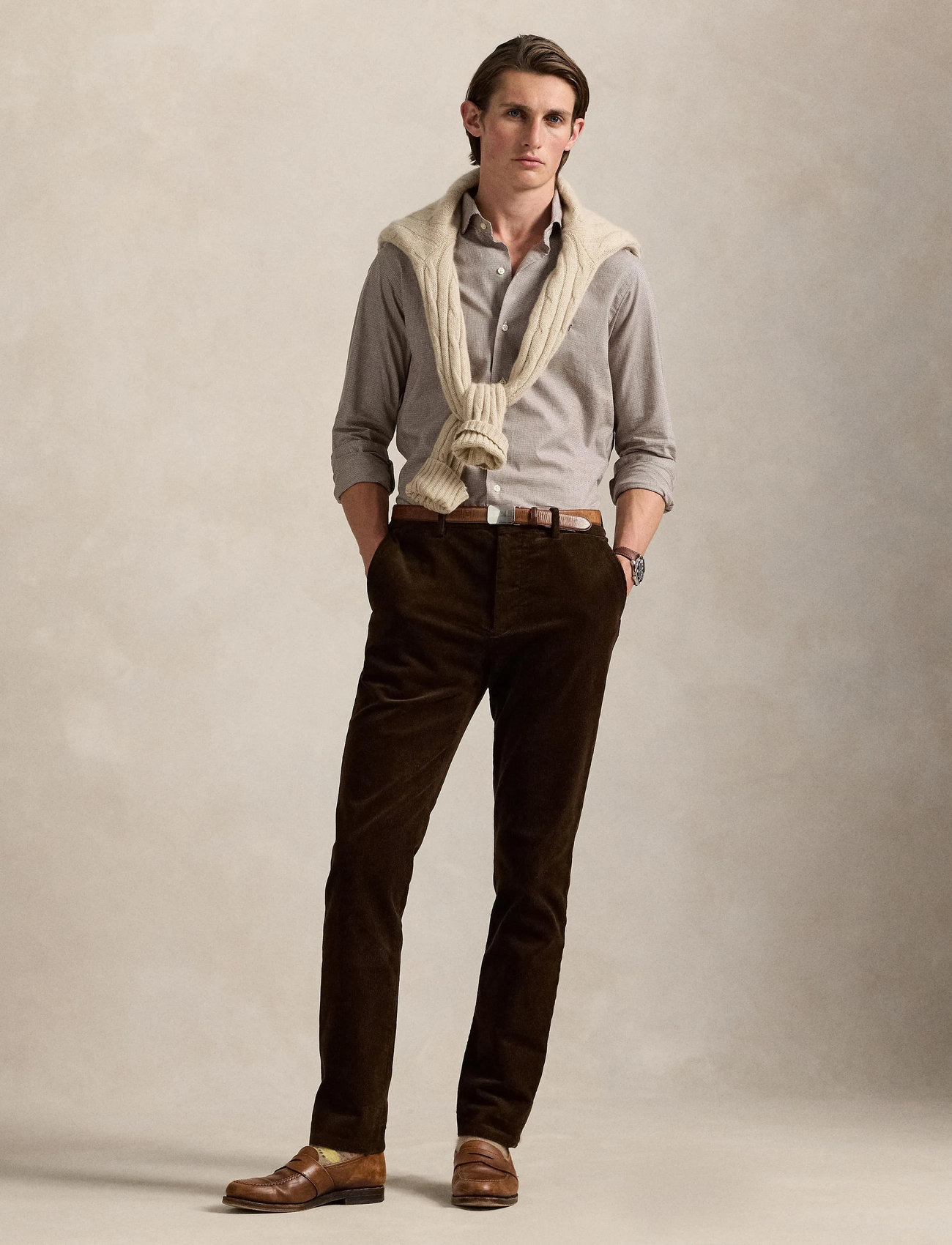 Polo Ralph Lauren Custom Fit Houndstooth Twill Shirt, L, Brown, Shirts > Pattern Shirts, Herre