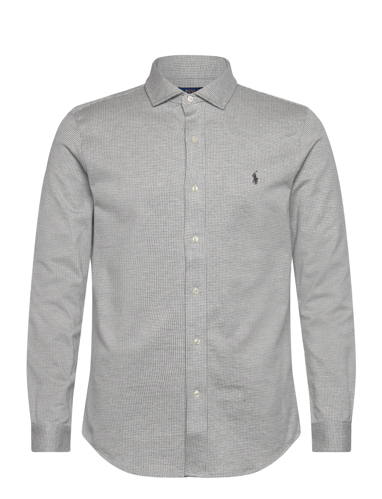 Polo Ralph Lauren Houndstooth Jersey Spread-Collar Shirt, M, Grey, Skjorter > Afslappet Shirts, Herre