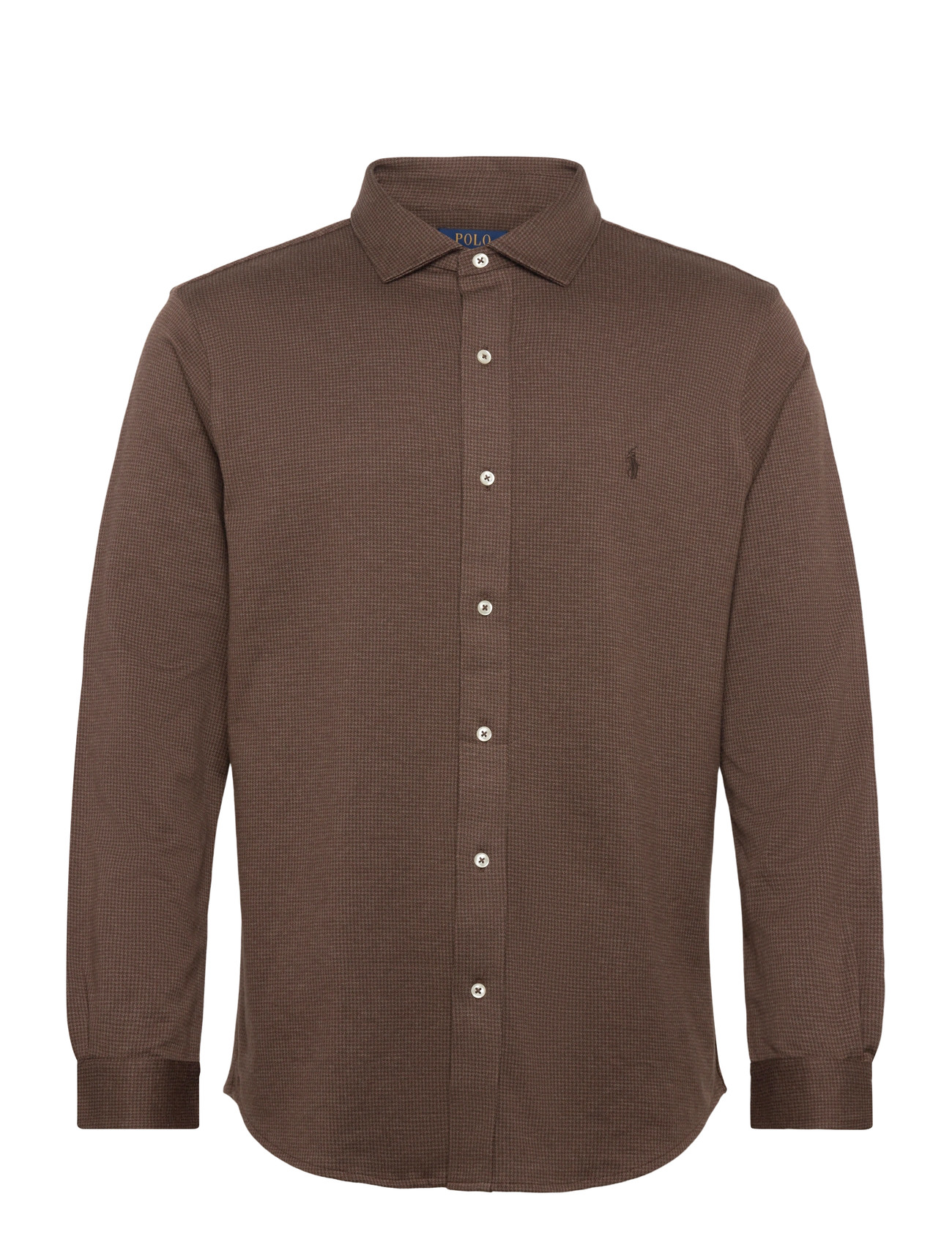 Polo Ralph Lauren Houndstooth Jersey Spread-Collar Shirt, S, Brown, Skjorter > Afslappet Shirts, Herre